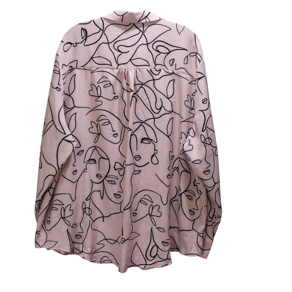 Shein Curve Pink Abstract Face Print Button Front Blouse 4XL (Fits XL XXL) - Picture 2 of 7